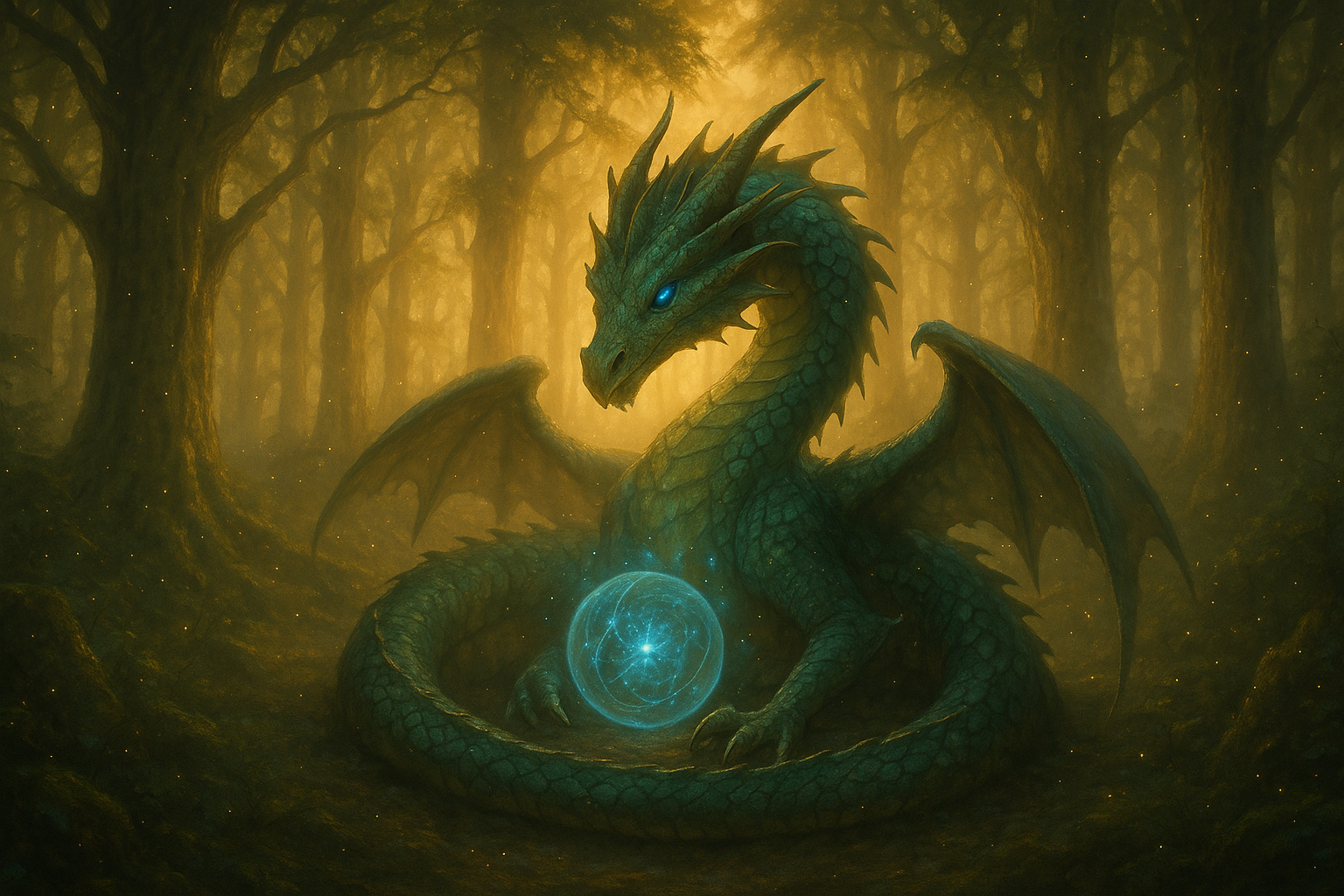 Mystical dragon in enchanted forest